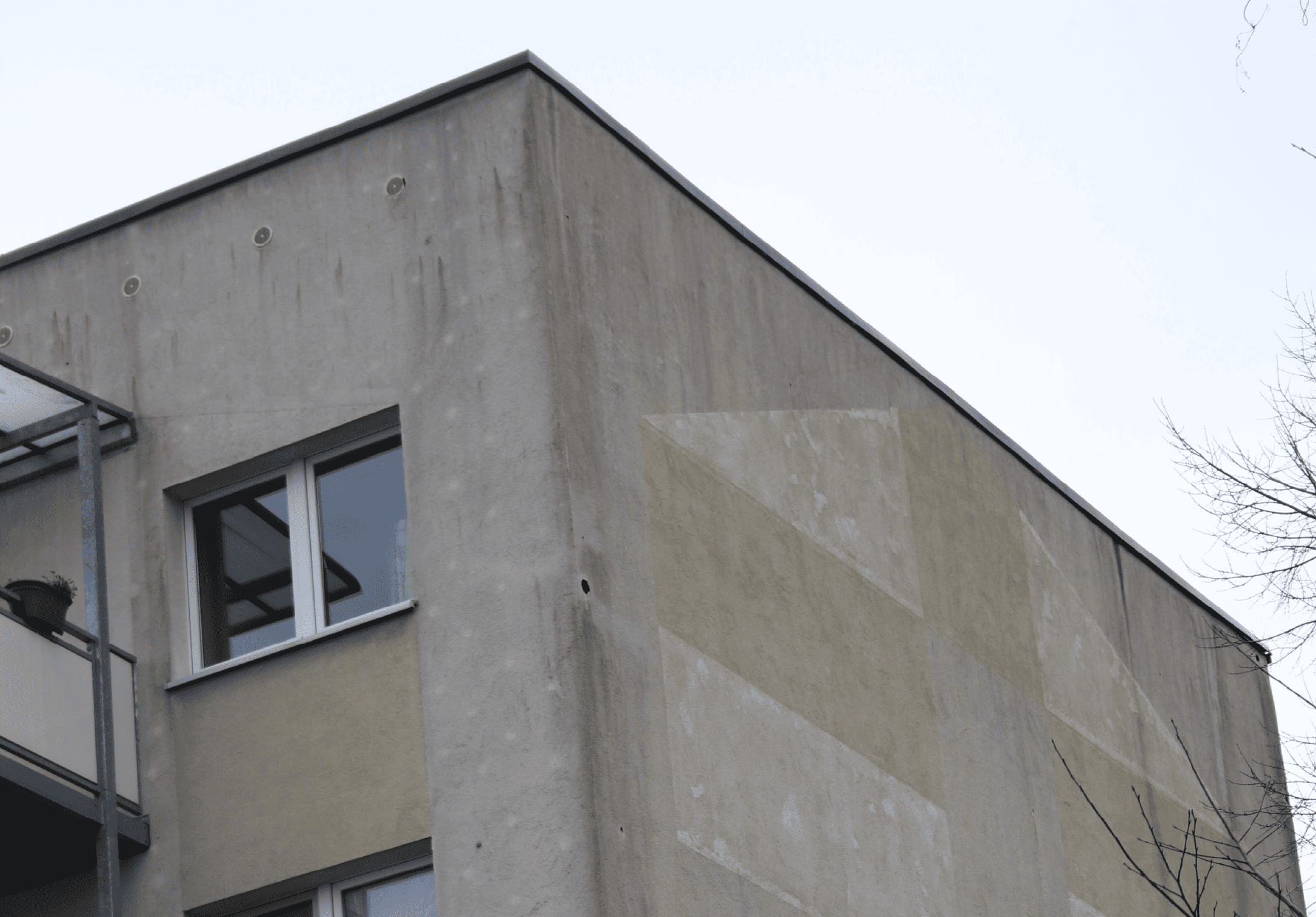 Hier hat ein Spechtloch zur Regenseite hin viel Wasser in die Fassade ziehen lassen - die Dämmung vergammelt